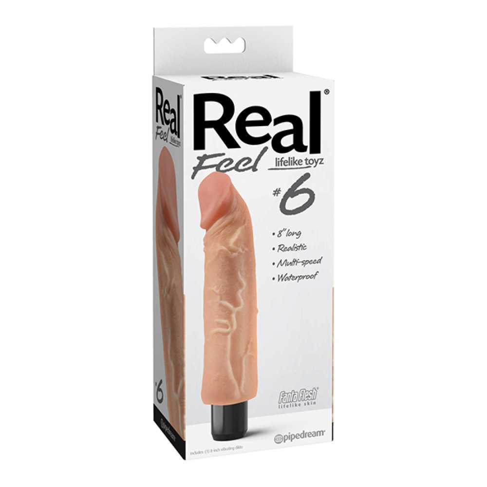 Real Feel No. 6  Long 8" Vibe Waterproof - Mutli-speed Flesh