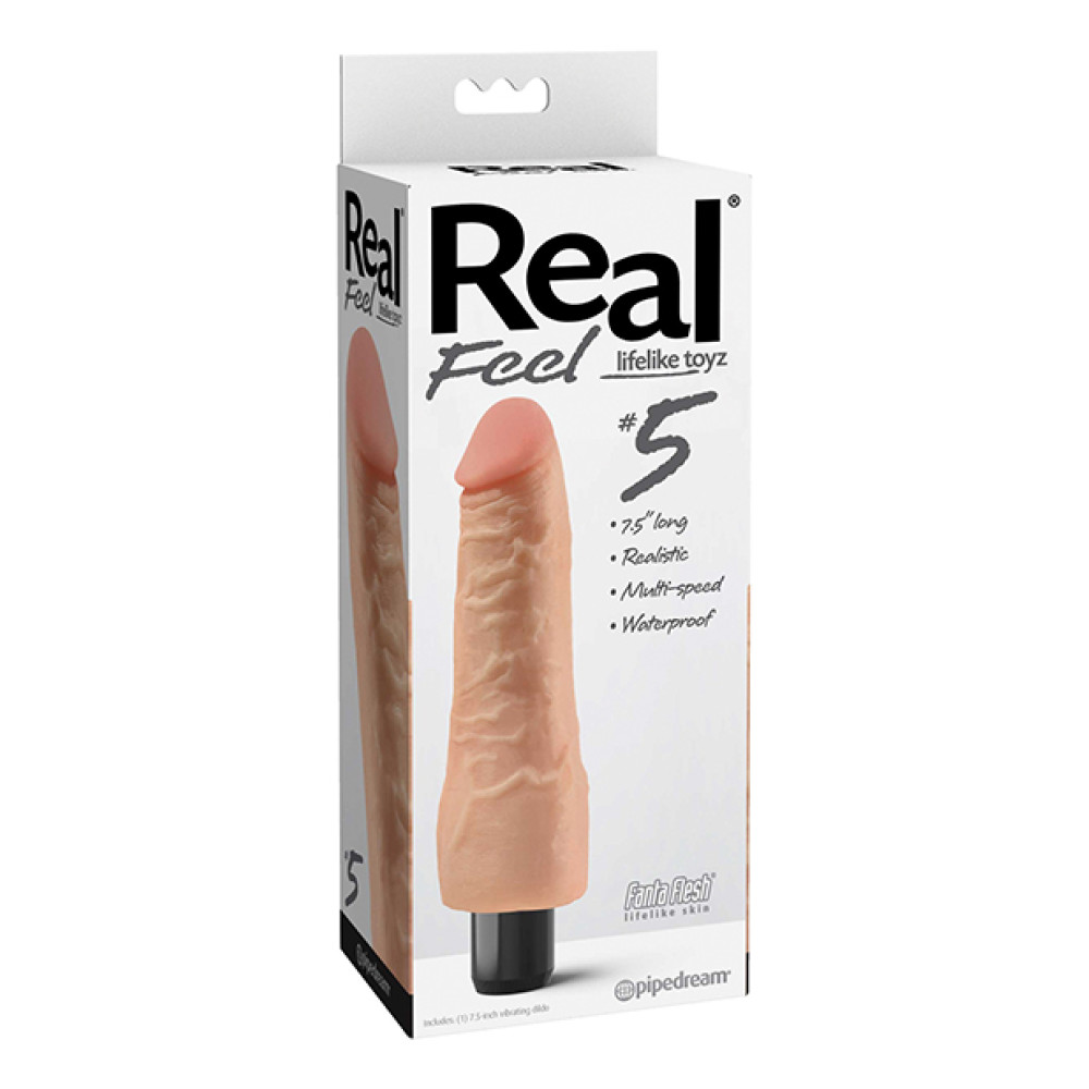 Real Feel No. 5 Long 7.5" Vibe Waterproof - Mutli-speed Flesh