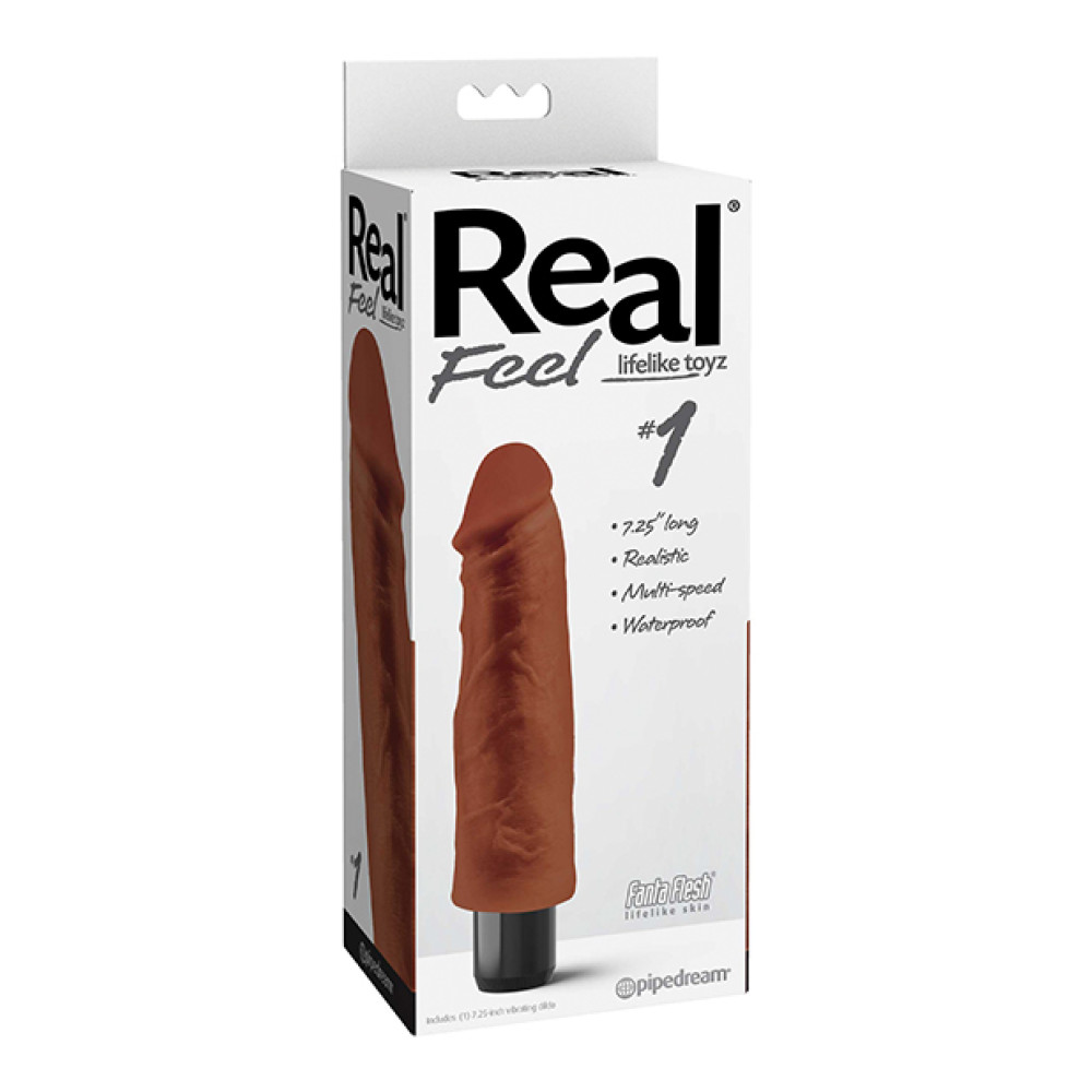 Real Feel No. 1  Long 7.5" Vibe Waterproof - Mutli-speed Brown