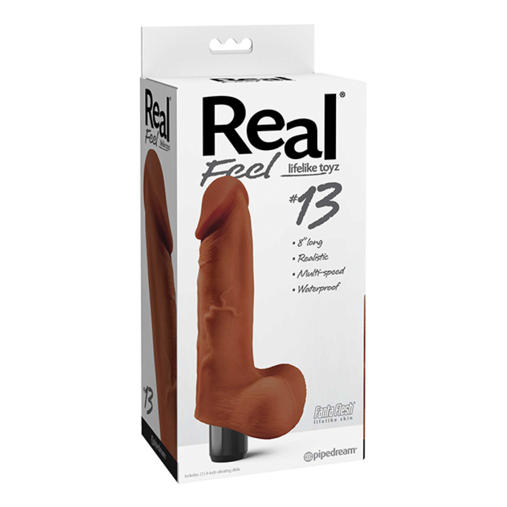 Real Feel No. 13  Long 8.5" Vibe Waterproof -  Mutli-speed Brown