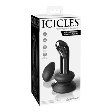 Icicles No. 84 Hand Blown Glass Vibrating Butt Plug w/Remote - Black