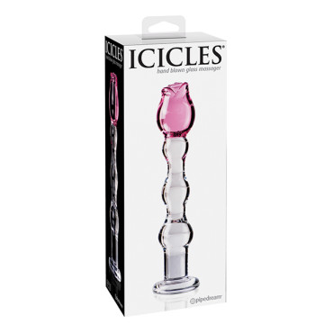 Icicles No. 12 Hand Blown Glass Massager - Clear w/Rose Tip