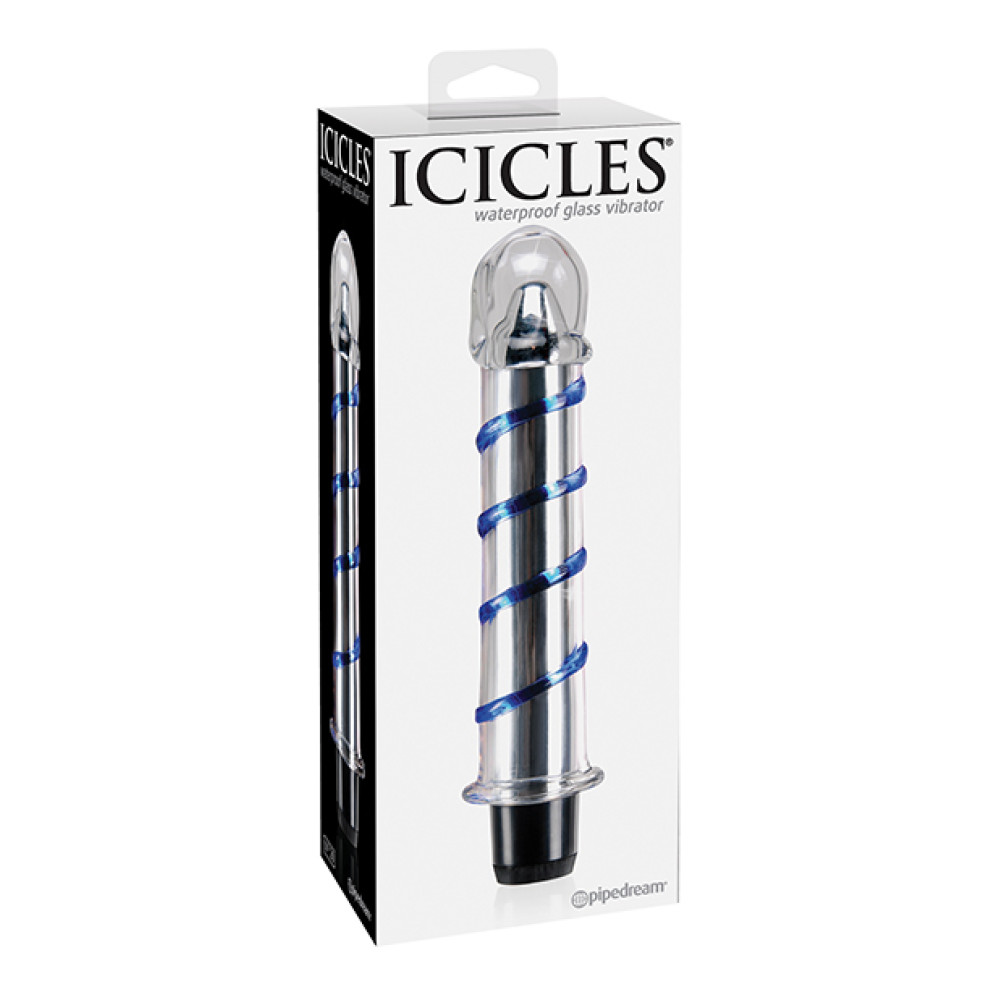Icicles No. 20 Hand Blown Glass Vibrator Waterproof - Clear w/Blue Swirls