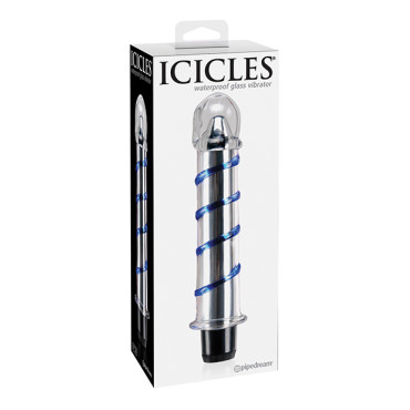 Icicles No. 20 Hand Blown Glass Vibrator Waterproof - Clear w/Blue Swirls