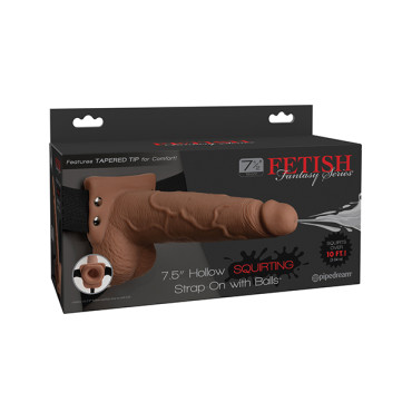 Fetish Fantasy Series 7.5" Hollow Squirting Strap On w/Balls - Tan