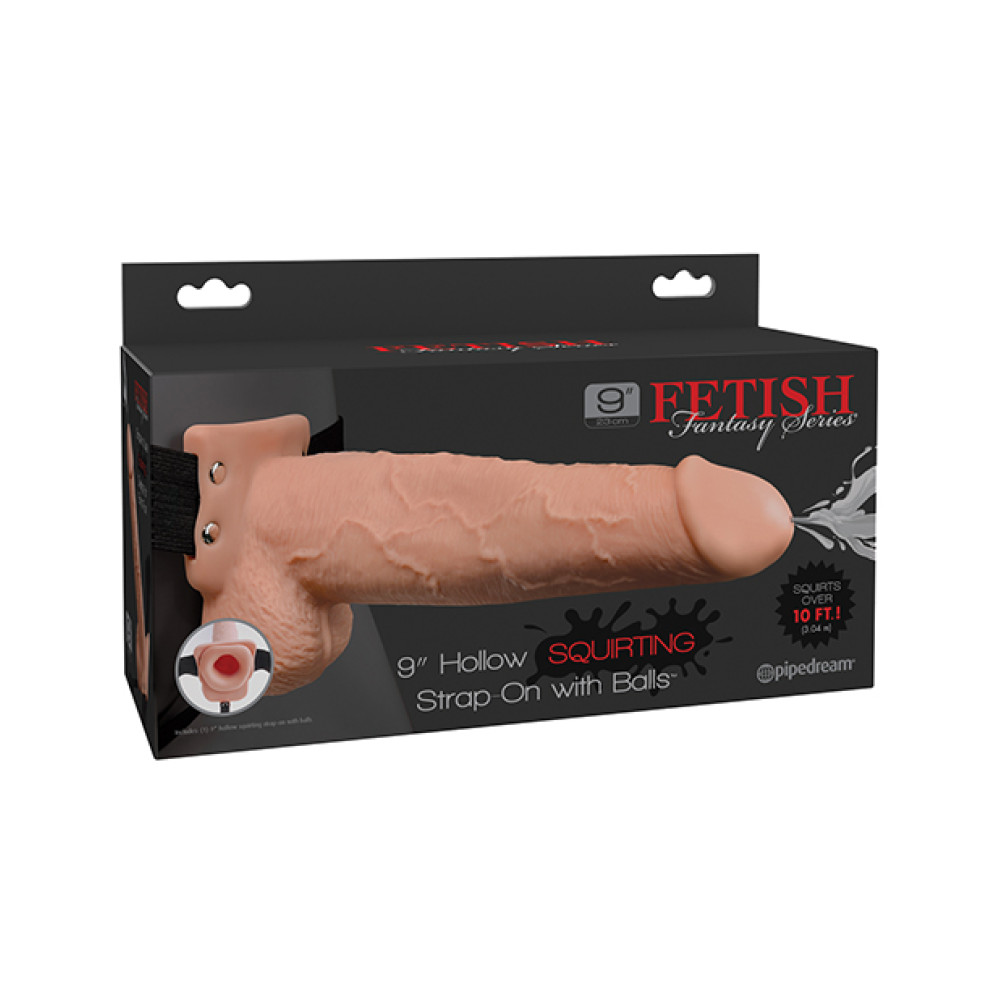 Fetish Fantasy Series 9" Hollow Squirting Strap On w/Balls - Flesh