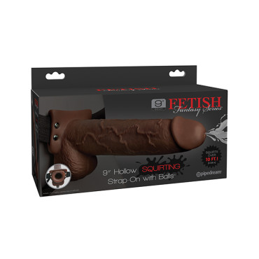Fetish Fantasy Series 9" Hollow Squirting Strap On w/Balls - Brown