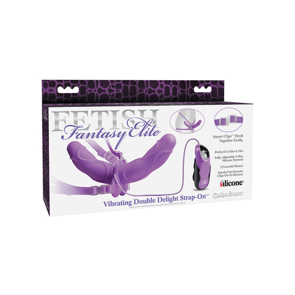 Fetish Fantasy Elite Vibrating Double Delight Strap On - Purple