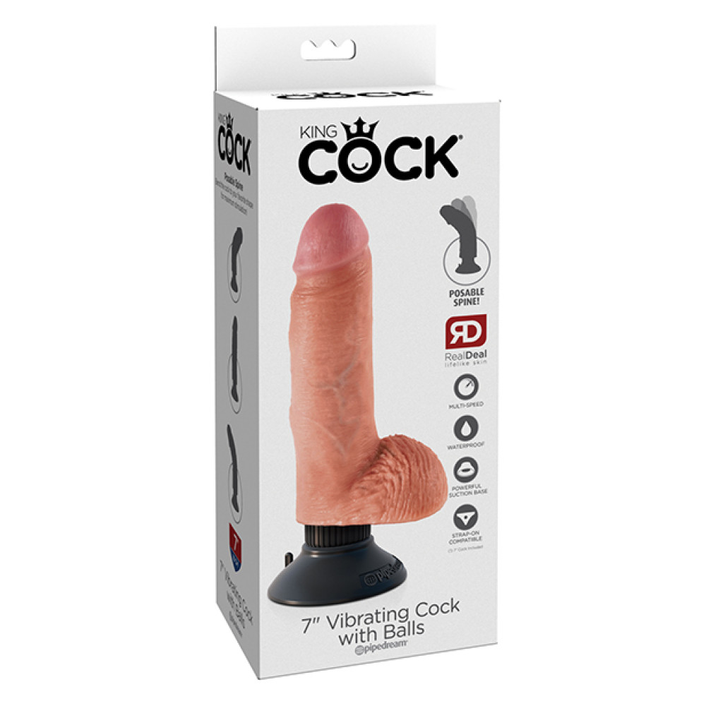 King Cock 7" Vibrating Cock w/Balls - Flesh
