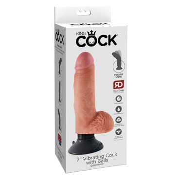 King Cock 7" Vibrating Cock w/Balls - Flesh