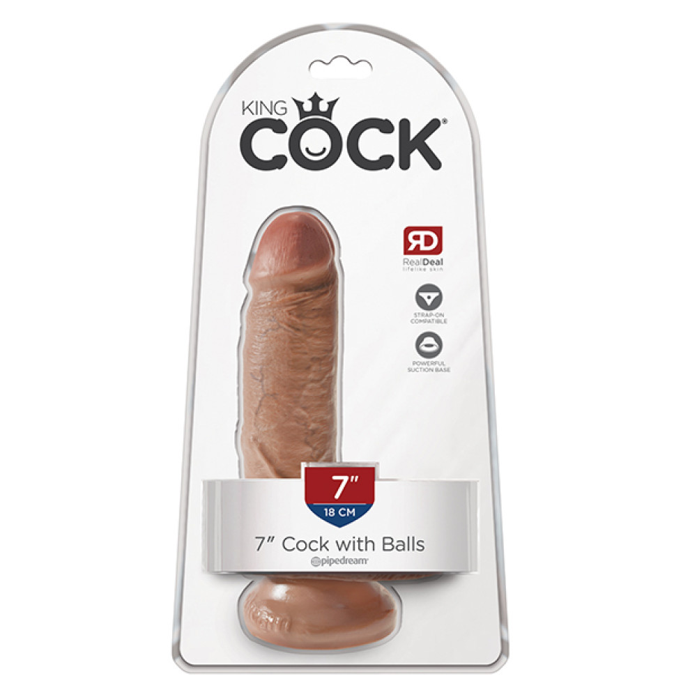 King Cock 7" Cock w/Balls - Tan