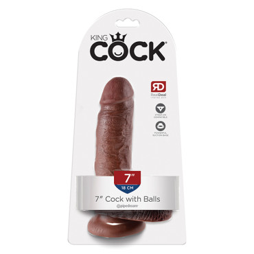 King Cock 7" Cock w/Balls - Brown