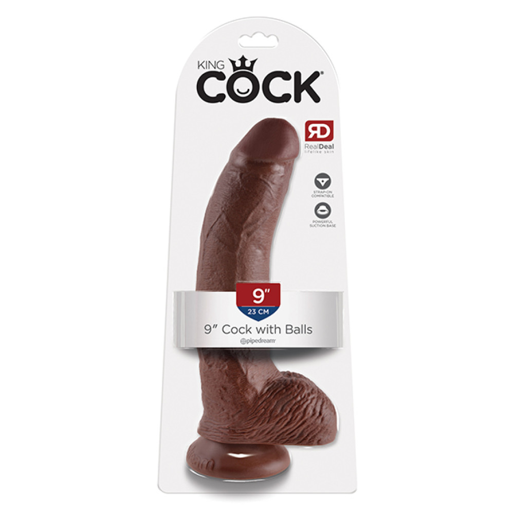 King Cock 9" Cock w/Balls - Brown
