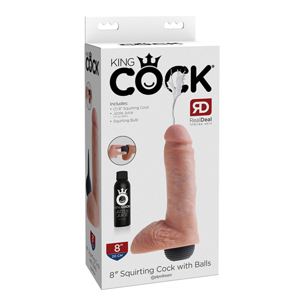 King Cock 8" Squirting Cock w/Balls - Flesh