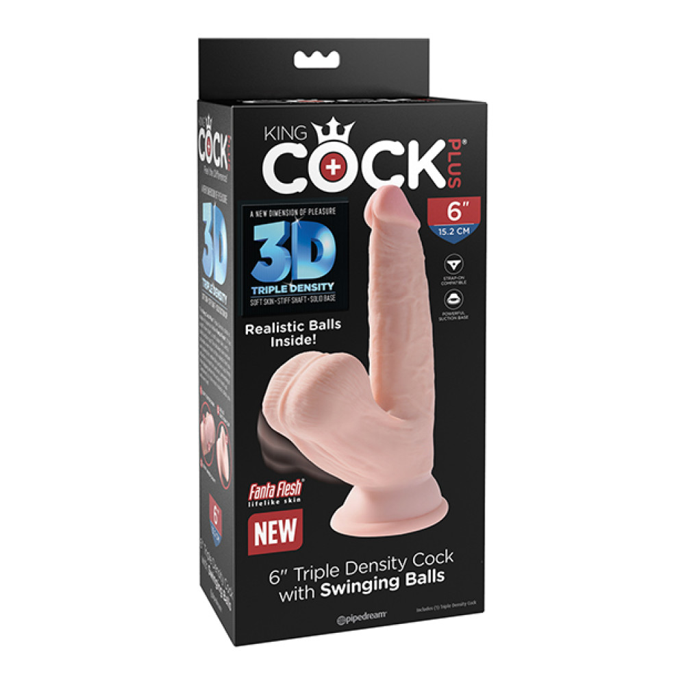 King Cock Plus 6" Triple Density Cock w/Swinging Balls - Ivory