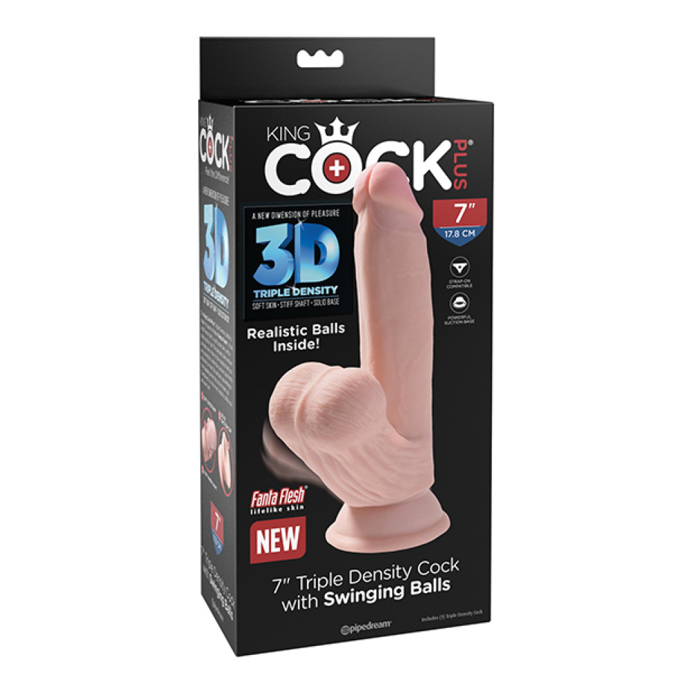 King Cock Plus 7" Triple Density Cock w/Swinging Balls - Ivory