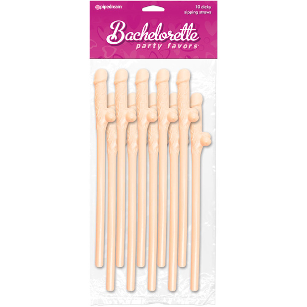Bachelorette Party Favors Dicky Sipping Straws - Flesh Pack of 10