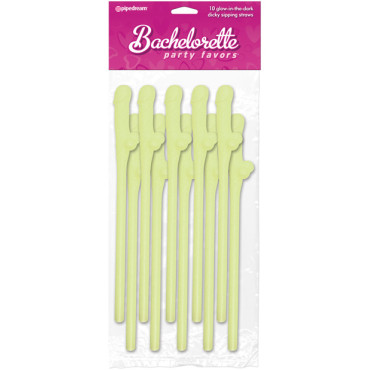 Bachelorette Party Favors Dicky Sipping Straws - Glow in the Dark Pack of 10