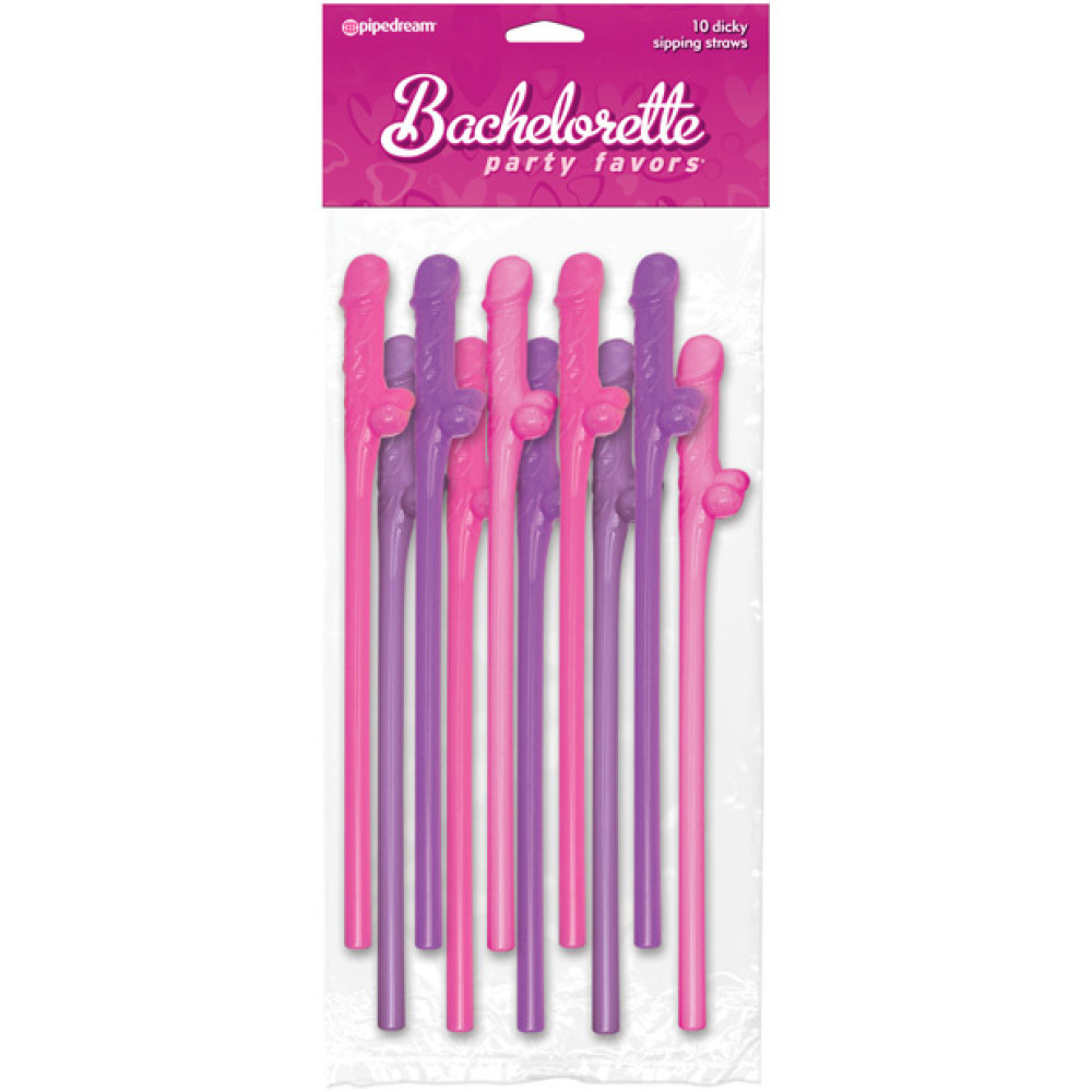 Bachelorette Party Favors Dicky Sipping Straws - Asst. Colors Pack of 10