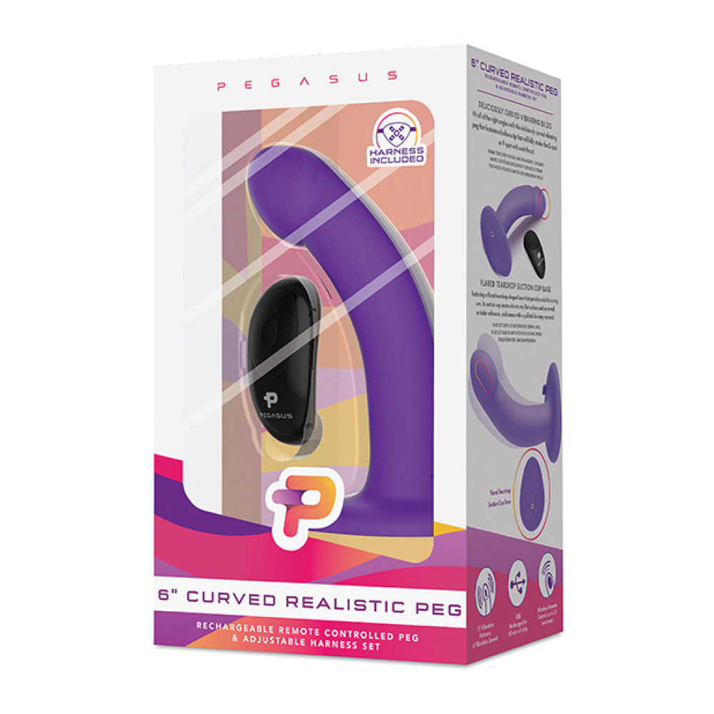 Pegasus 6" Rechargeable Curved Peg w/Adjustable Harness & Remote Set - Purple