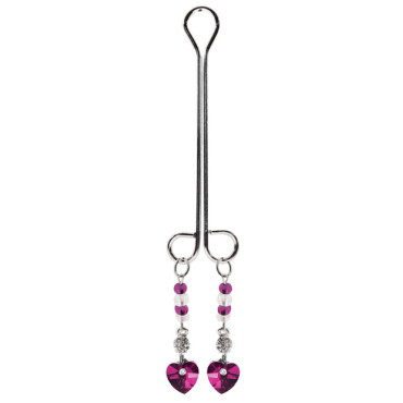 Bijoux de Nip Clit Clamp Double Loop w/Heart Charm & Fuchsia Beads