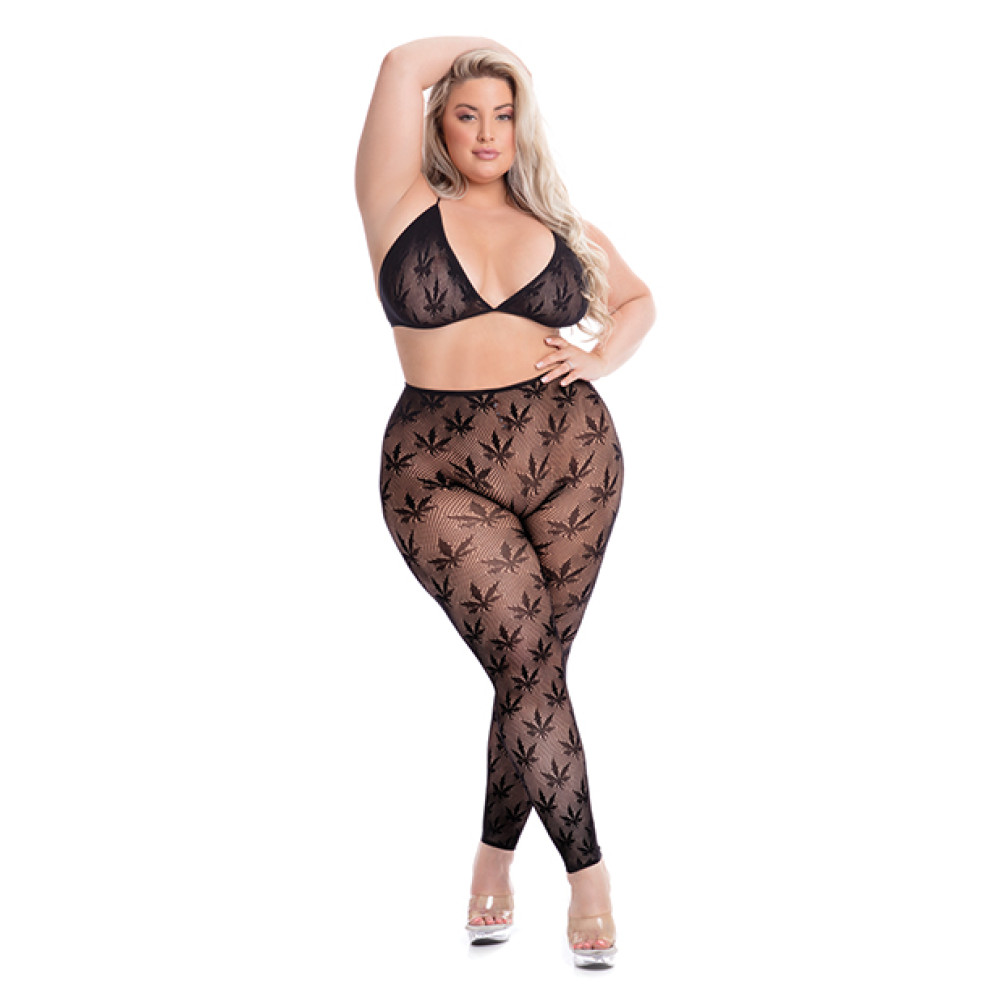 Pink Lipstick All About Leaf Bra & Leggings Black QN