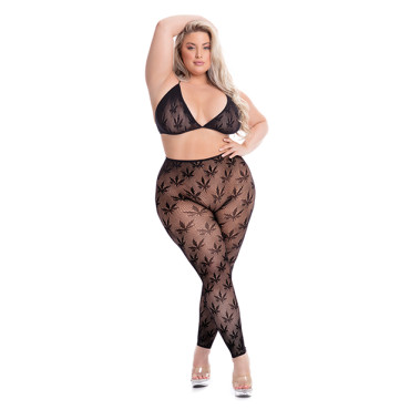 Pink Lipstick All About Leaf Bra & Leggings Black QN