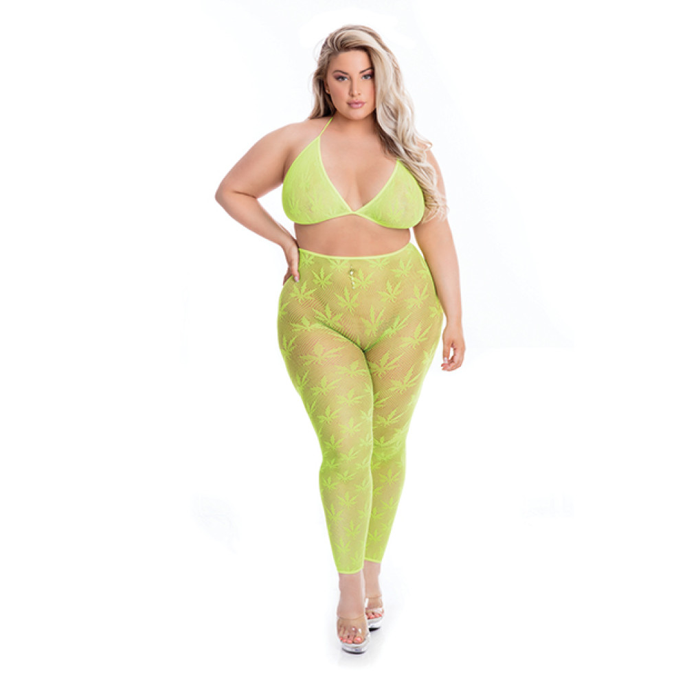 Pink Lipstick All About Leaf Bra & Leggings Green QN