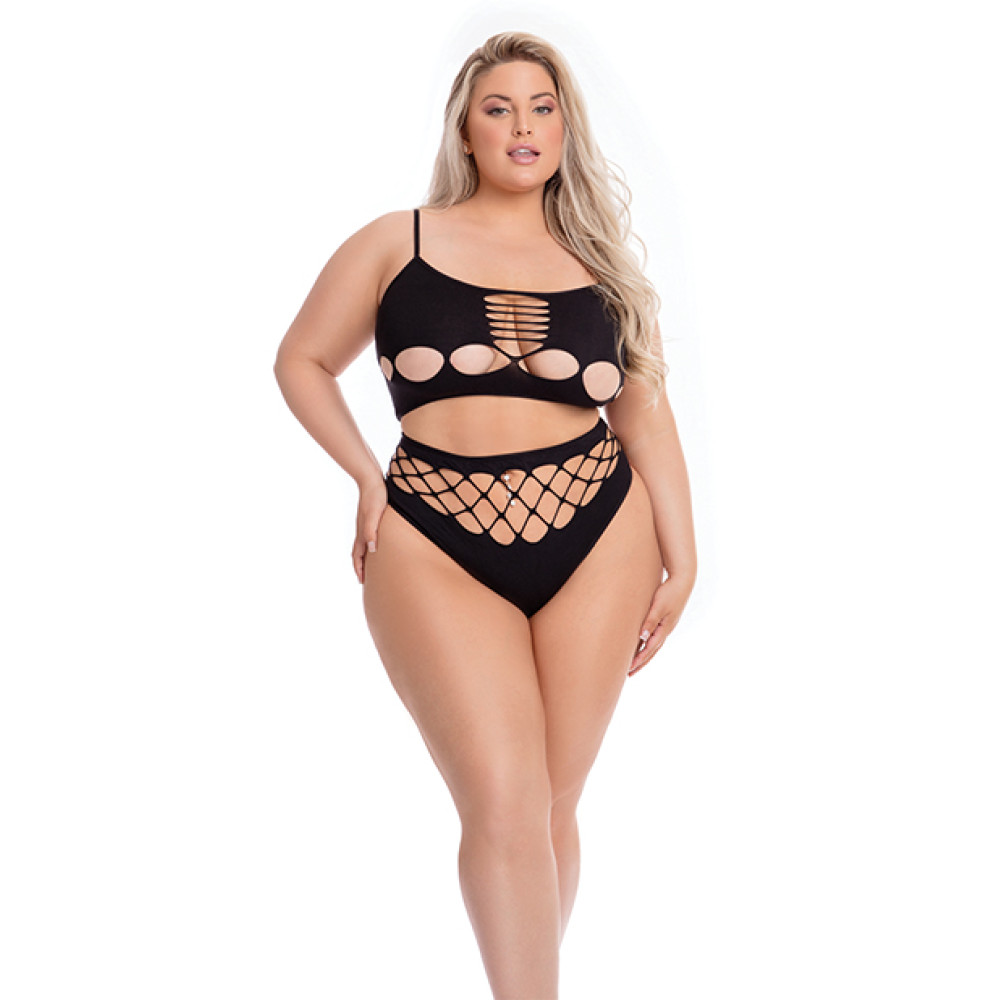 Pink Lipstick Neon Dreams Bra & High Waist Thong Black QN