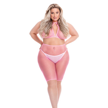 Pink Lipstick Sunset Glow Halter Bra & Bike Short Pink QN