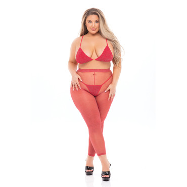Pink Lipstick Tall Order Bra Top & Leggings Red QN