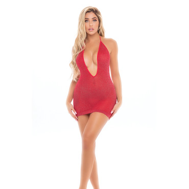Pink Lipstick Love Bite Plunge Halter Dress Red O/S