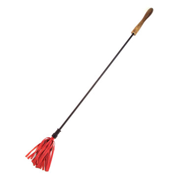 Rouge Leather Riding Crop w/Rounded Wooden Handle - Red