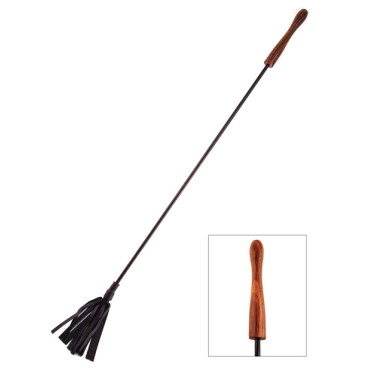 Rouge Leather Riding Crop w/Rounded Wooden Handle - Black