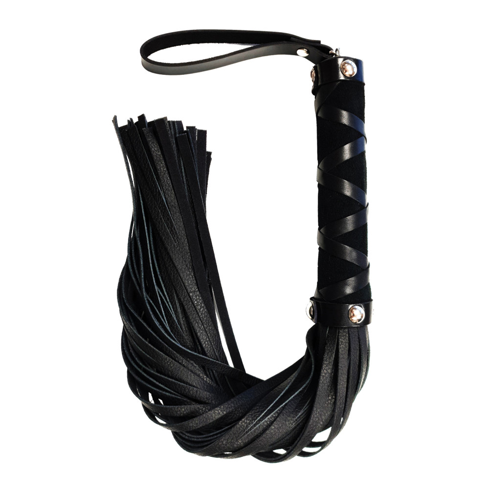 Rouge Short Leather Flogger w/Studs - Black