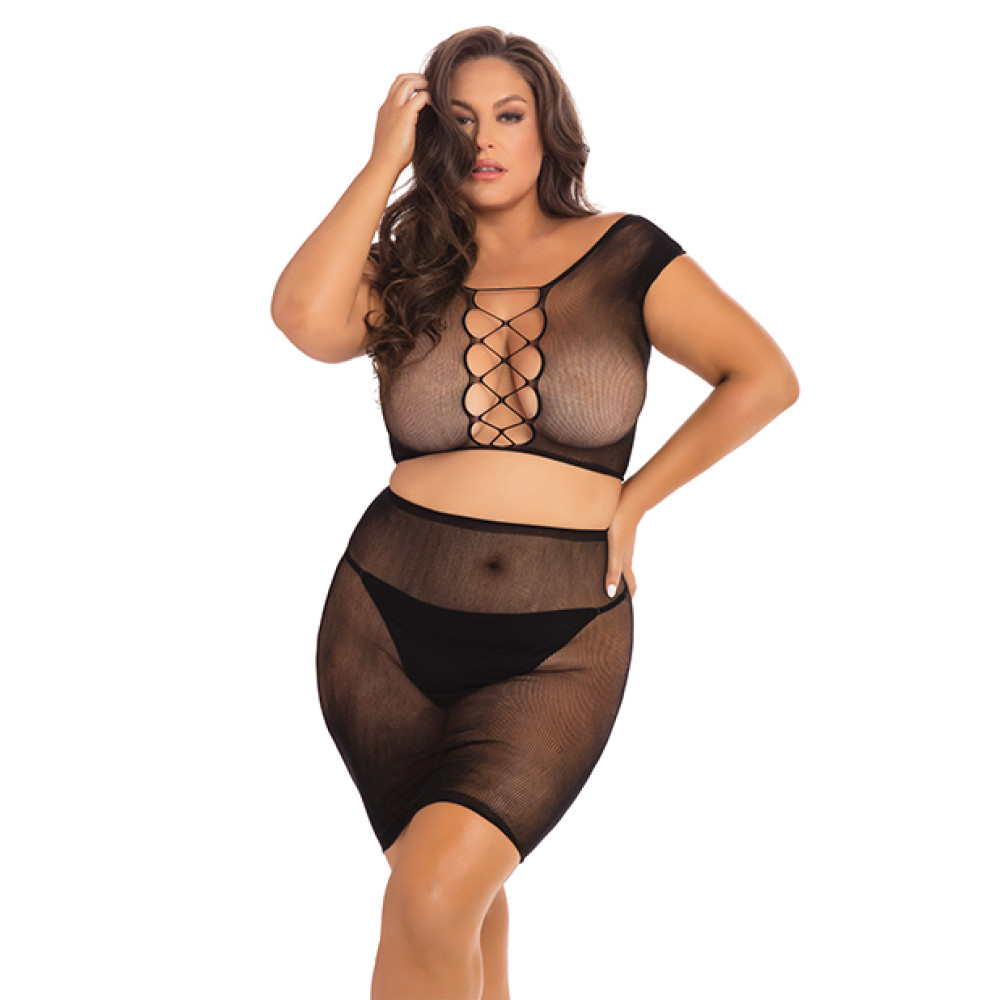 Rene Rofe Back Story Skirt Set Black 1X-3X