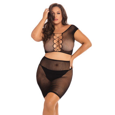 Rene Rofe Back Story Skirt Set Black 1X-3X