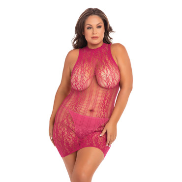 Rene Rofe Reckless Lace Mini Dress Sangria Red 1X-3X