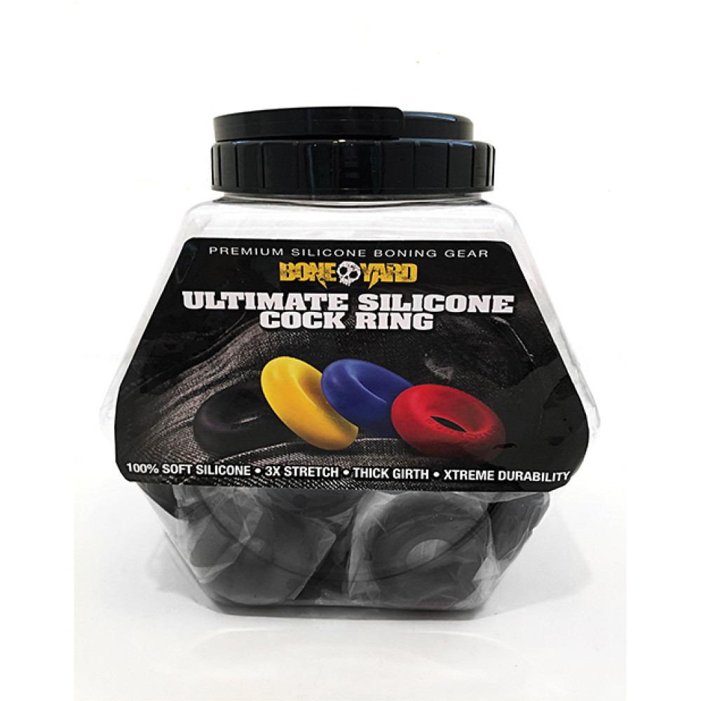 Boneyard Ultimate Silicone Cock Ring Fishbowl - Black Bowl of 50 Boneyard Ultimate Silicone Cock Ring Fishbowl - Black Bowl of 50
