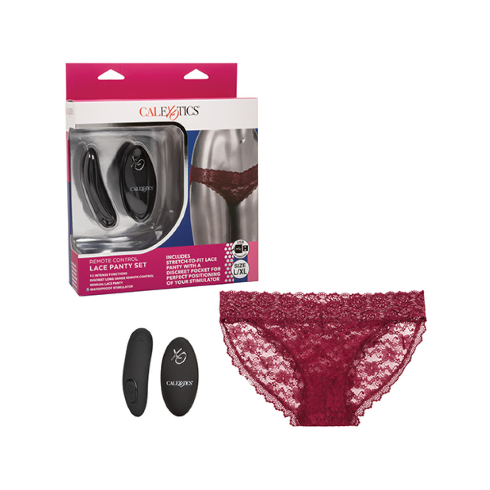Remote Control Lace Panty Set Burgundy L/XL