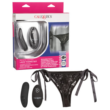 Remote Control Lace Thong Set - Black