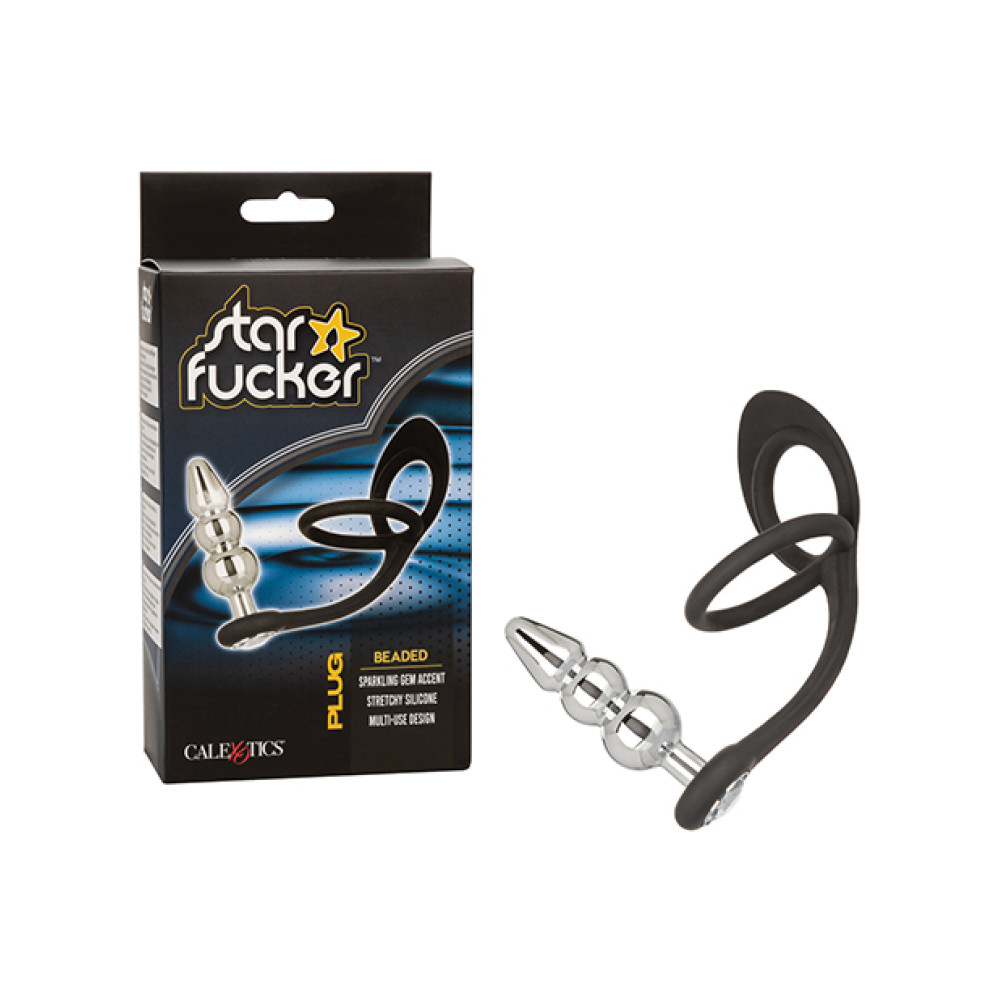 Star Fucker Beaded Gem Plug w/Silicone Enhancer - Black