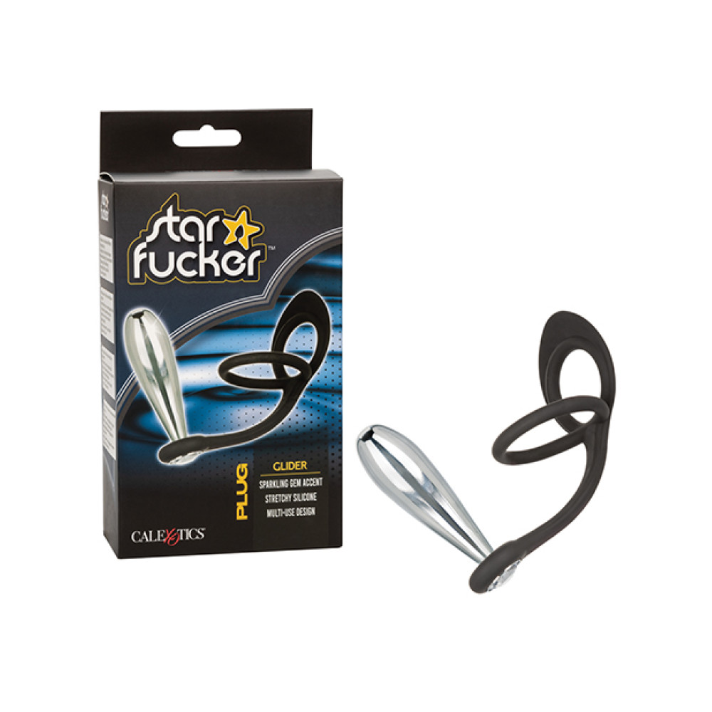 Star Fucker Glider Gem Plug w/Silicone Enhancer - Black