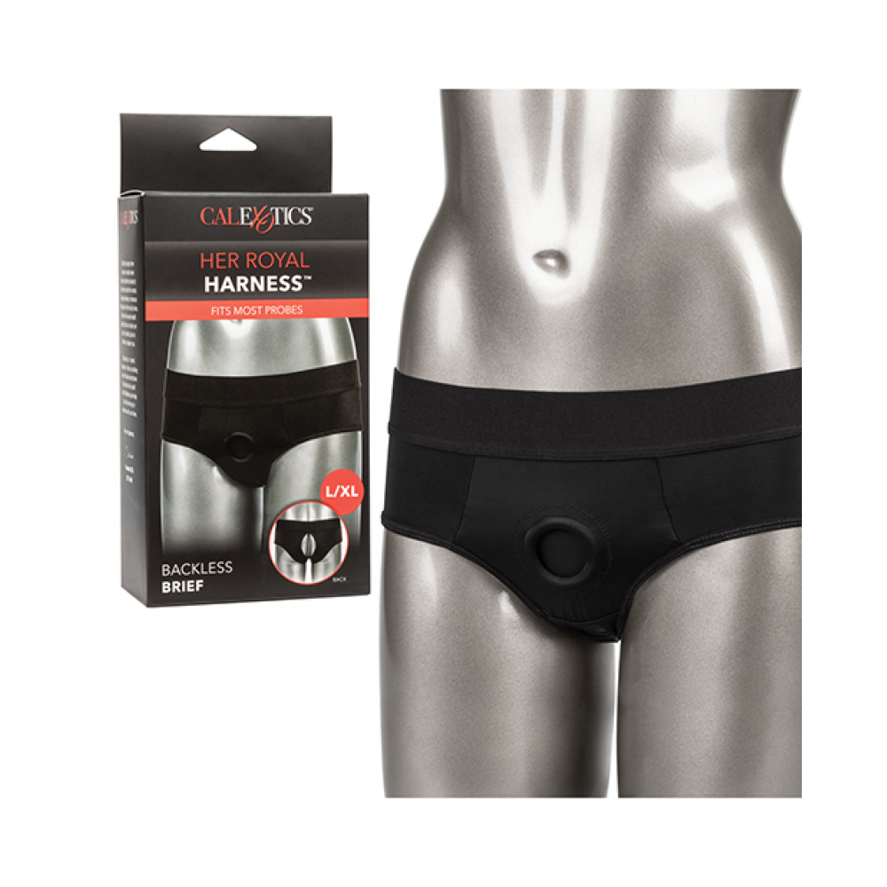 Her Royal Harness Backless Brief L/XL - Black