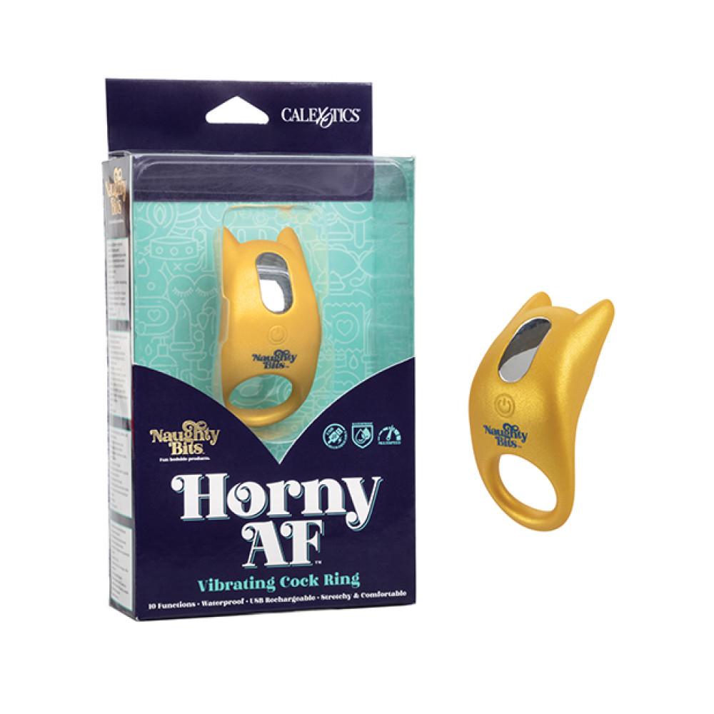 Naughty Bits Horny AF Vibrating Cock Ring - Gold