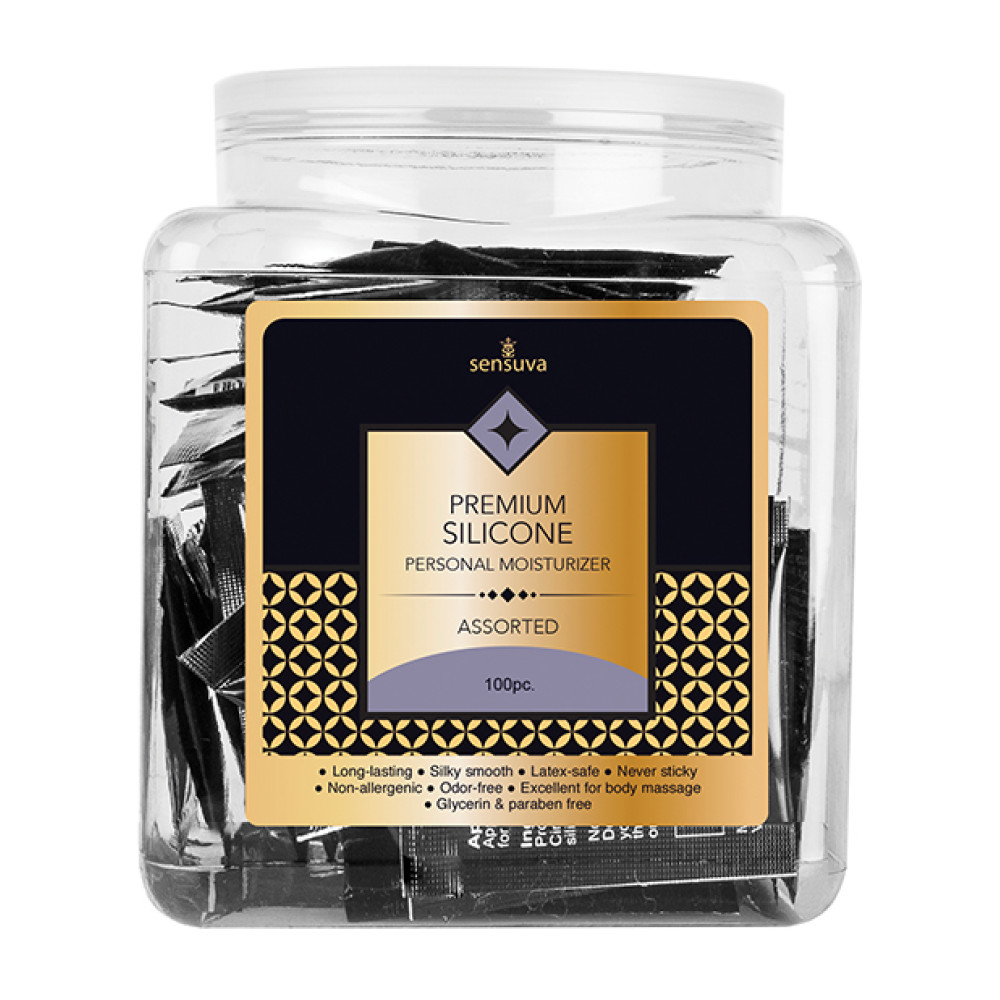 Sensuva Premium Silicone Personal Moisturizer Tub - Asst. Tub of 100 Sensuva Premium Silicone Personal Moisturizer Tub - Asst. Tub of 100