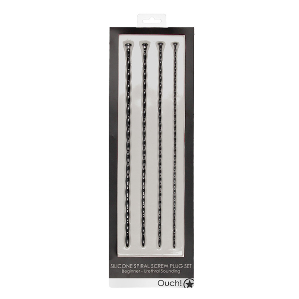 Shots Ouch Beginner Urethral Sounding Silicone Spiral Screw Plug Set - Black