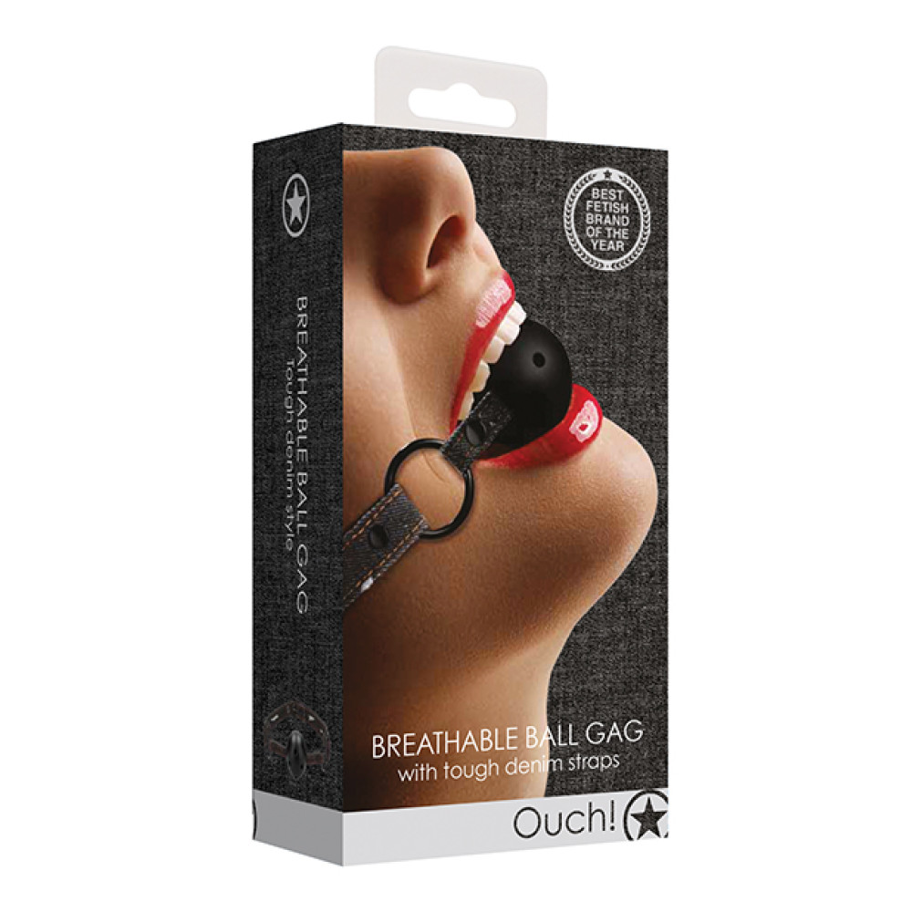 Shots Ouch Breathable Ball Gag w/Denim Straps - Black