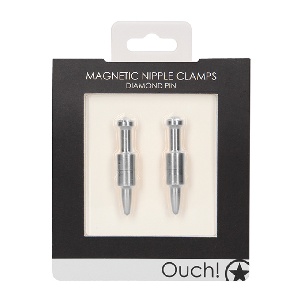 Shots Ouch Pin Magnetic Nipple Clamps - Silver