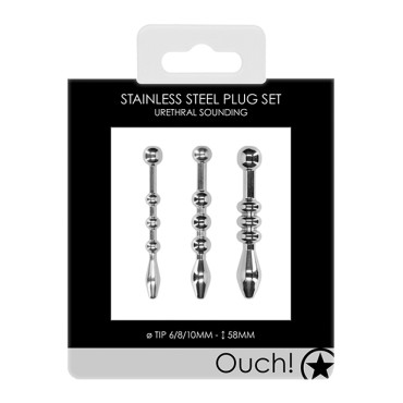 Shots Ouch Urethral Sounding Metal Plug Set - 58mm